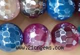 CAA5559 15 inches 8mm faceted round AB-color banded agate beads