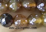 CAA5566 15 inches 6mm faceted round AB-color banded agate beads