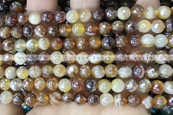 CAA5570 15 inches 6mm faceted round AB-color banded agate beads