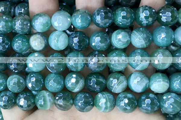 CAA5580 15 inches 10mm faceted round AB-color banded agate beads
