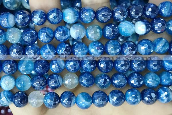 CAA5583 15 inches 8mm faceted round AB-color banded agate beads