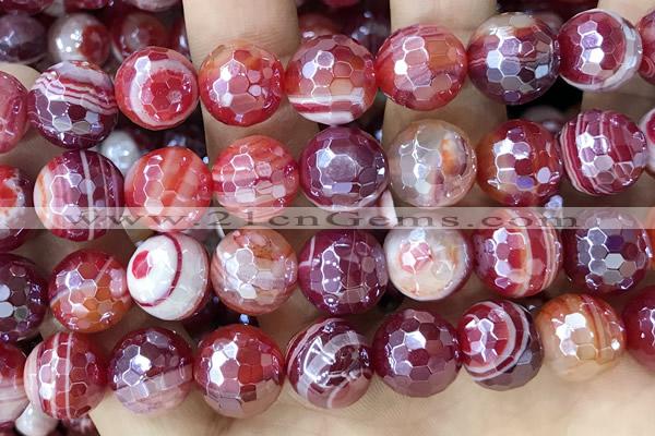 CAA5593 15 inches 12mm faceted round AB-color banded agate beads