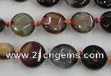 CAA560 15.5 inches 12mm faceted flat round dragon veins agate beads