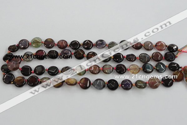 CAA560 15.5 inches 12mm faceted flat round dragon veins agate beads