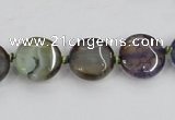 CAA561 15.5 inches 14mm faceted flat round dragon veins agate beads