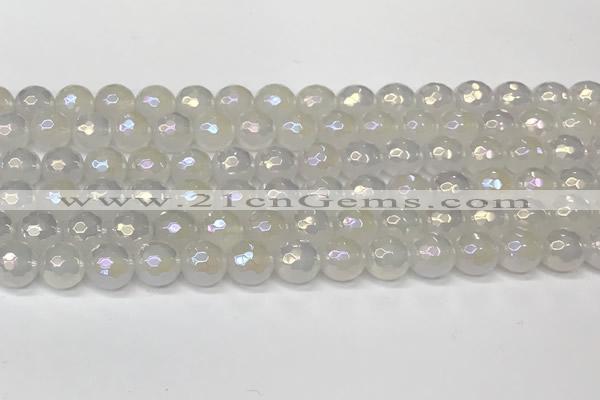 CAA5631 15 inches 8mm faceted round AB-color white agate beads