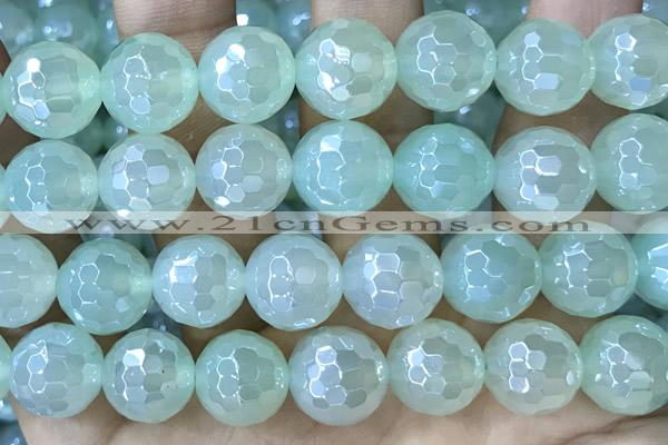 CAA5638 15 inches 12mm faceted round AB-color green agate beads