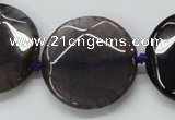 CAA564 15.5 inches 30mm faceted flat round dragon veins agate beads