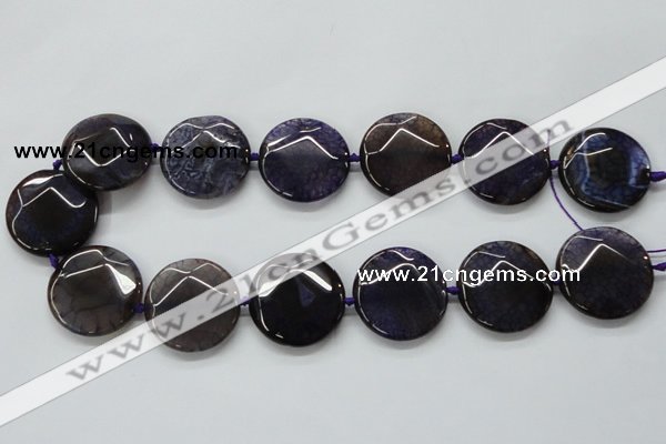 CAA564 15.5 inches 30mm faceted flat round dragon veins agate beads