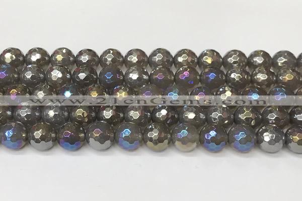CAA5647 15 inches 10mm faceted round AB-color grey agate beads