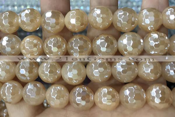 CAA5658 15 inches 12mm faceted round AB-color yellow agate beads