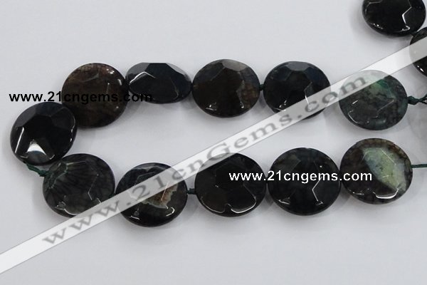 CAA566 15.5 inches 35mm faceted flat round dragon veins agate beads