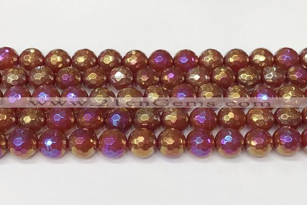 CAA5666 15 inches 8mm faceted round AB-color red agate beads