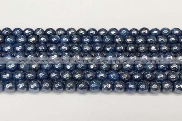 CAA5675 15 inches 6mm faceted round AB-color blue agate beads