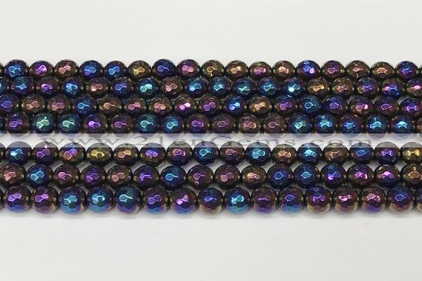 CAA5680 15 inches 6mm faceted round AB-color black agate beads