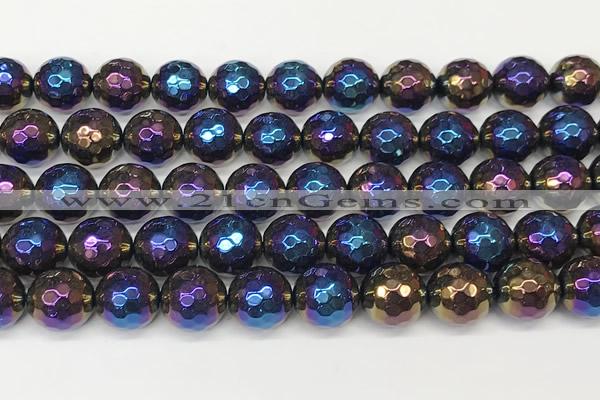 CAA5682 15 inches 10mm faceted round AB-color black agate beads