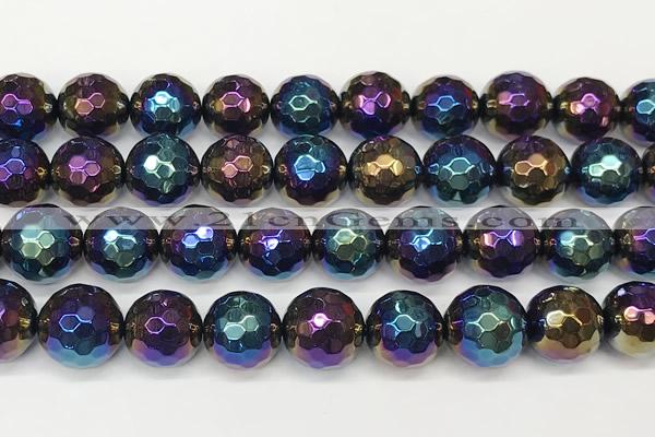 CAA5683 15 inches 12mm faceted round AB-color black agate beads