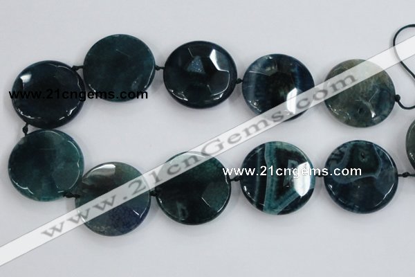 CAA572 15.5 inches 40mm faceted flat round dragon veins agate beads