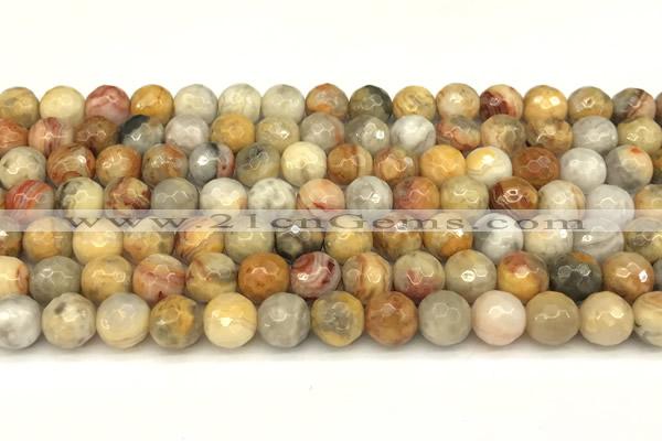 CAA5760 15 inches 6mm faceted round yellow crazy lace agate beads