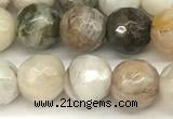 CAA5805 15 inches 6mm faceted round bamboo leaf agate beads