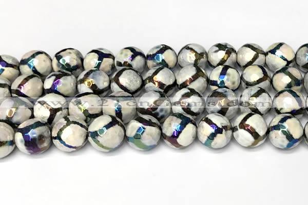 CAA5934 8mm, 10mm & 12mm faceted round AB-color tibetan agate beads