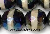 CAA5938 8mm, 10mm & 12mm faceted round AB-color tibetan agate beads