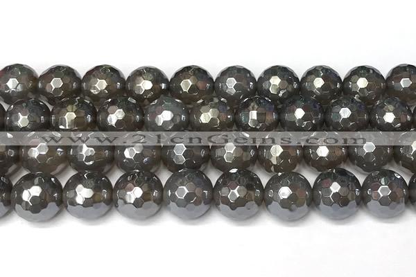 CAA5946 15 inches 12mm faceted round AB-color grey agate beads