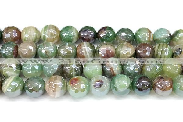 CAA5976 15 inches 12mm faceted round AB-color line agate beads