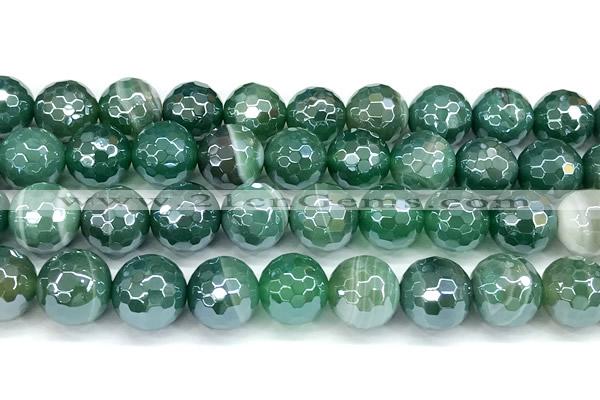 CAA5980 15 inches 12mm faceted round AB-color line agate beads