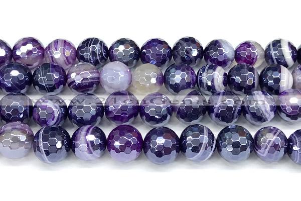 CAA5985 15 inches 12mm faceted round AB-color line agate beads