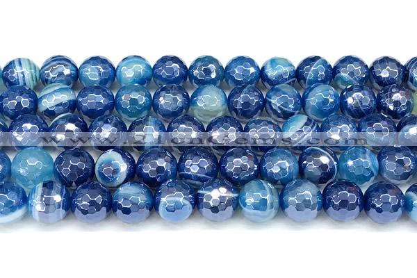 CAA5993 15 inches 10mm faceted round AB-color line agate beads