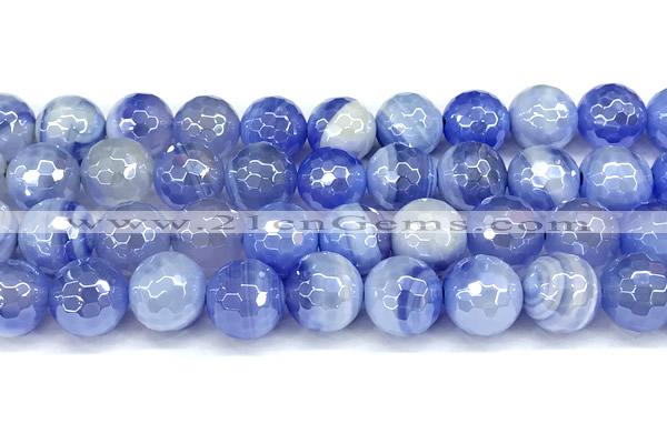 CAA6008 15 inches 12mm faceted round AB-color line agate beads
