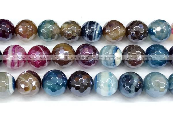 CAA6013 15 inches 14mm faceted round AB-color line agate beads