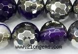CAA6018 15 inches 10mm faceted round electroplated line agate beads