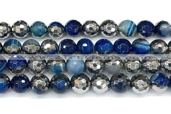 CAA6023 15 inches 12mm faceted round electroplated line agate beads