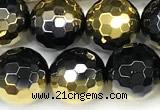 CAA6026 15 inches 10mm faceted round electroplated agate beads