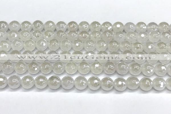CAA6031 15 inches 8mm faceted round AB-color white agate beads