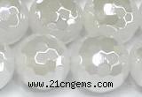 CAA6033 15 inches 12mm faceted round AB-color white agate beads