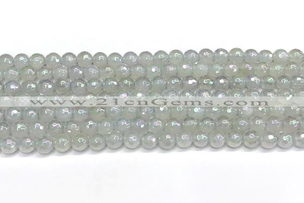 CAA6034 15 inches 6mm faceted round AB-color white agate beads