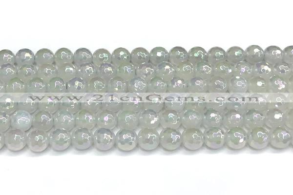 CAA6035 15 inches 8mm faceted round AB-color white agate beads