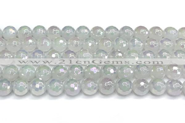 CAA6036 15 inches 10mm faceted round AB-color white agate beads