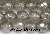 CAA6038 15 inches 6mm faceted round AB-color grey agate beads