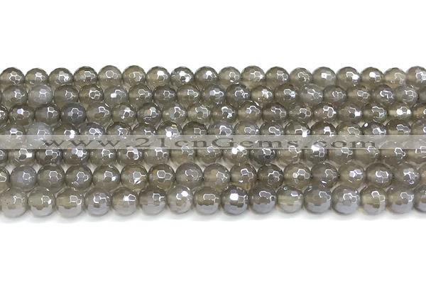 CAA6038 15 inches 6mm faceted round AB-color grey agate beads