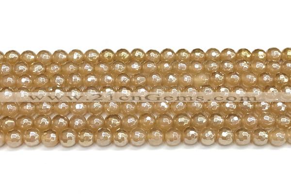 CAA6050 15 inches 6mm faceted round AB-color yellow agate beads