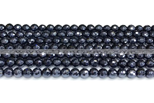 CAA6058 15 inches 6mm faceted round AB-color black agate beads