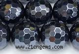 CAA6060 15 inches 10mm faceted round AB-color black agate beads