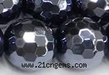 CAA6061 15 inches 12mm faceted round AB-color black agate beads