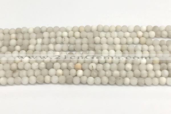 CAA6075 15 inches 4mm round matte white crazy lace agate beads