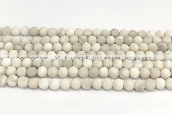 CAA6076 15 inches 6mm round matte white crazy lace agate beads