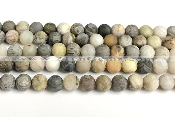 CAA6083 15 inches 10mm round matte bamboo leaf agate beads